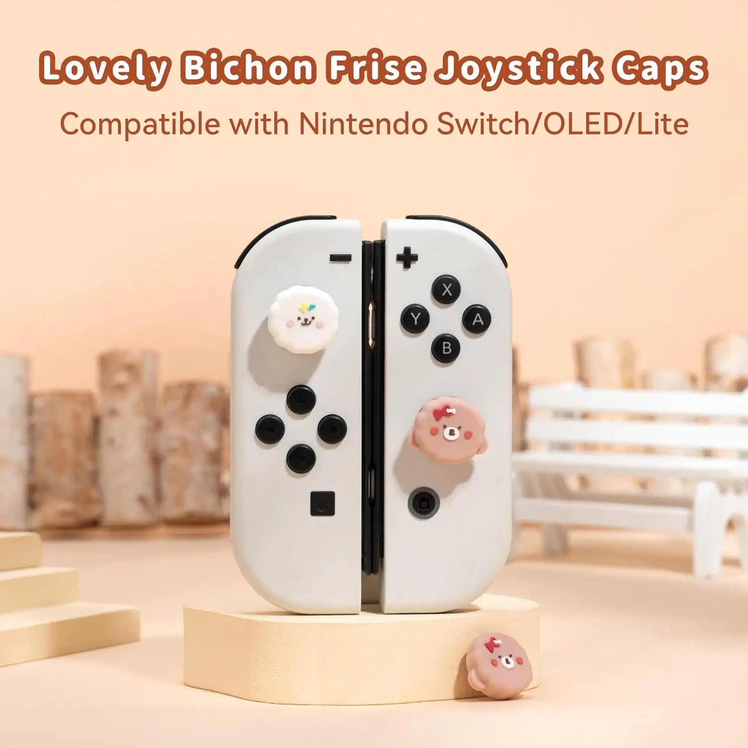 Cute Bichon Frise Thumb Grip Caps for Nintendo Switch