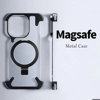 Magnetic Metal Stand Rimless Phone Case for iPhone 15 Series – Stylish & Functional