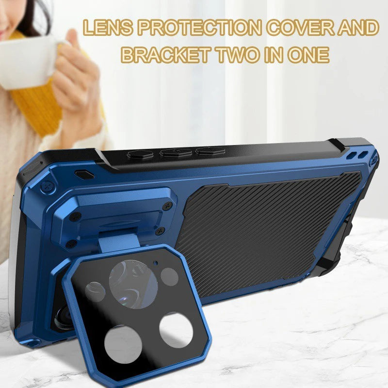 Heavy Duty Full Protection Armor Metal Lens Kickstand Case for iPhone 15 Series