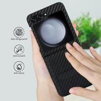 Carbon Fiber Leather Hard Shell Phone Case for Samsung Galaxy Z Flip 6 – Sleek Protection with Kickstand