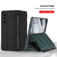 Armor Leather Fold Stand Case with Outer Glass, Pen Slot, and Card Holder for Samsung Galaxy Z Fold 6