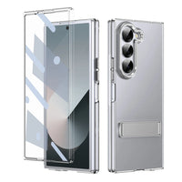 Shockproof Samsung Galaxy Z Fold 5 Transparent Case with Metal Kickstand & Screen Protector