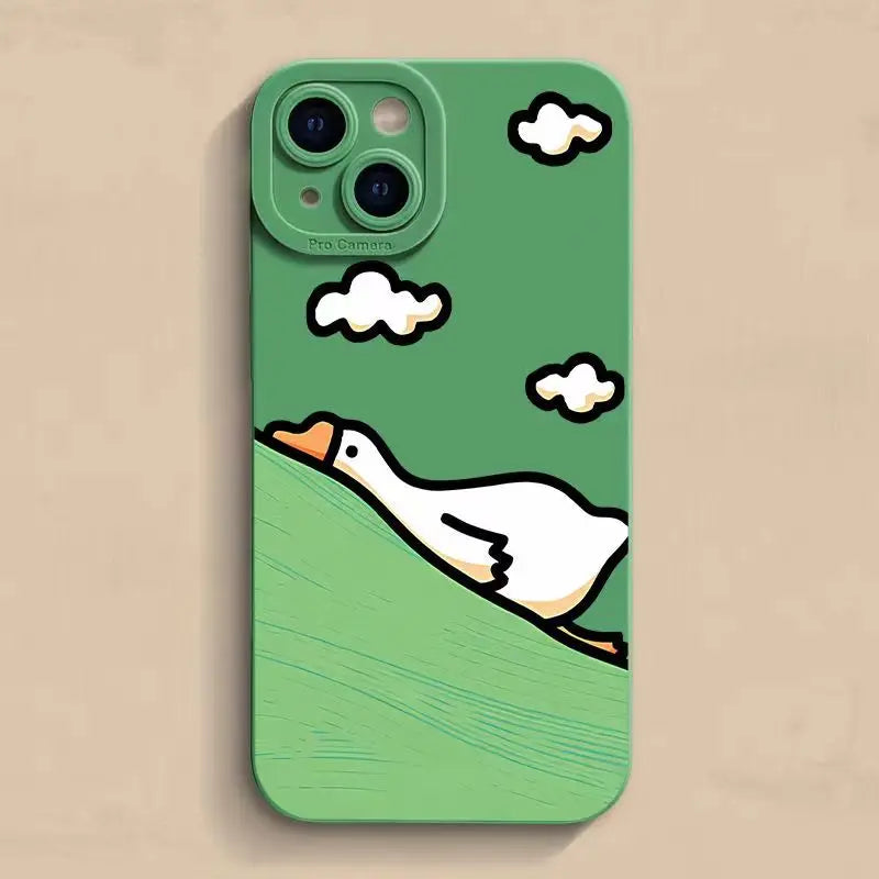 Cartoon Duck Silicone Case with Lens Protection Soft Back for iPhone 15 Series