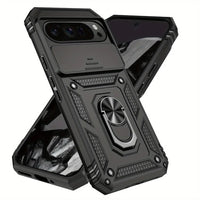 Magnetic Armor Shockproof Phone Case with Ring Holder & Slide Lens Protection for Google Pixel 9 Series