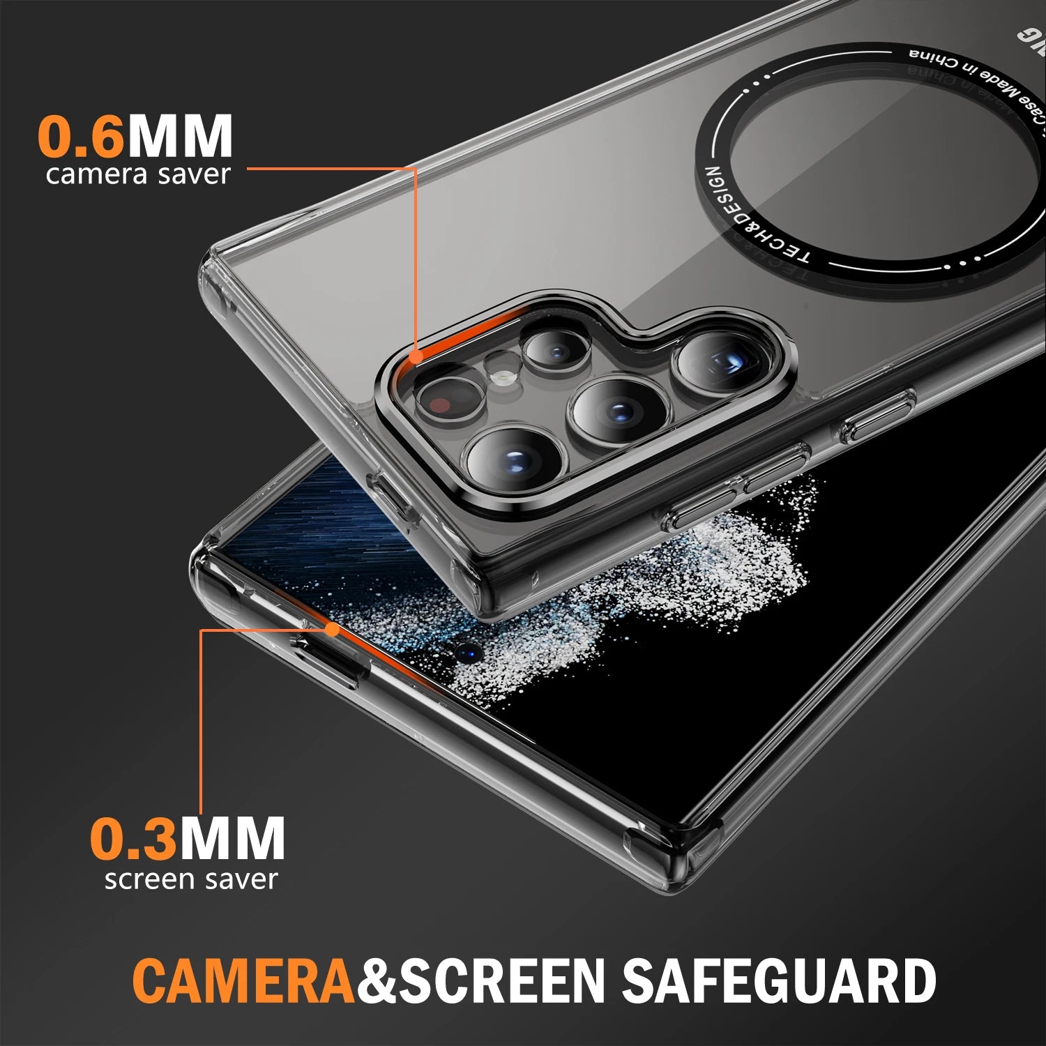 Ultra-Thin Clear Shockproof Case with Magnetic Metal Button Cover for Samsung Galaxy S24 Series