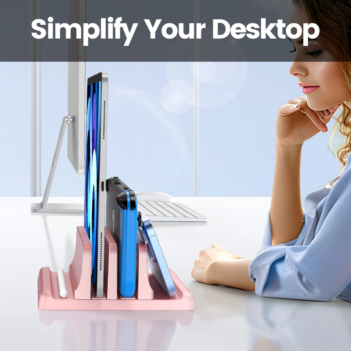 Pink Plastic Adjustable Vertical Laptop Stand