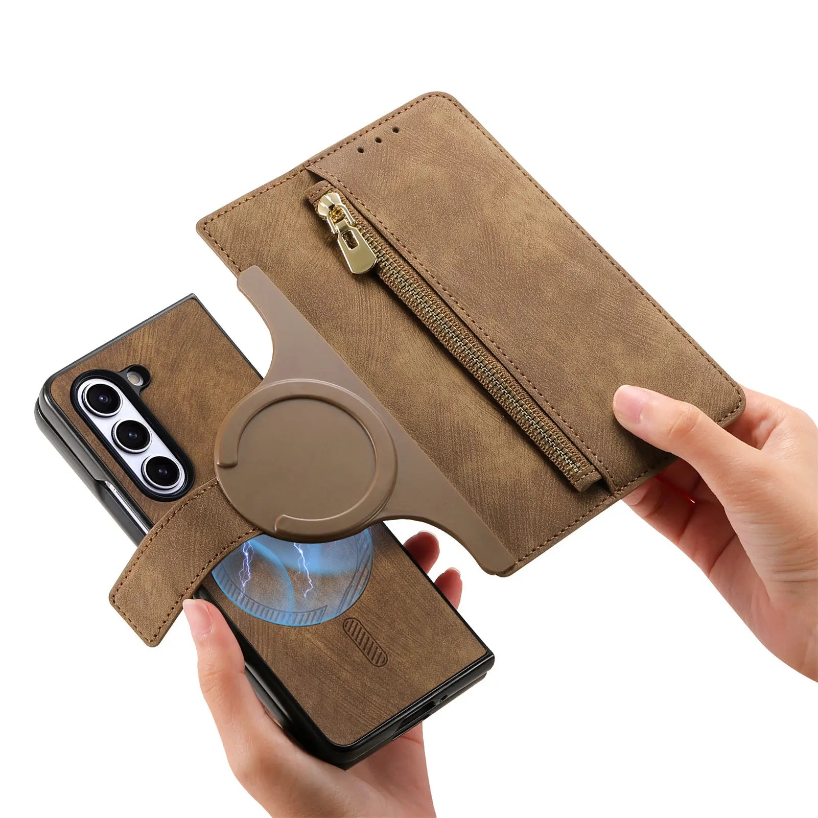 2-in-1 Magnetic Zipper Wallet Leather Case for Samsung Galaxy Z Fold 5