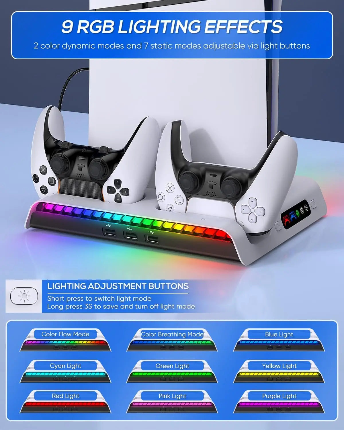 Cooling Fan Stand with Controller Charging Station for PlayStation 5 Slim