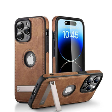 Premium PU Leather Phone Case with Kickstand for iPhone 15 Series