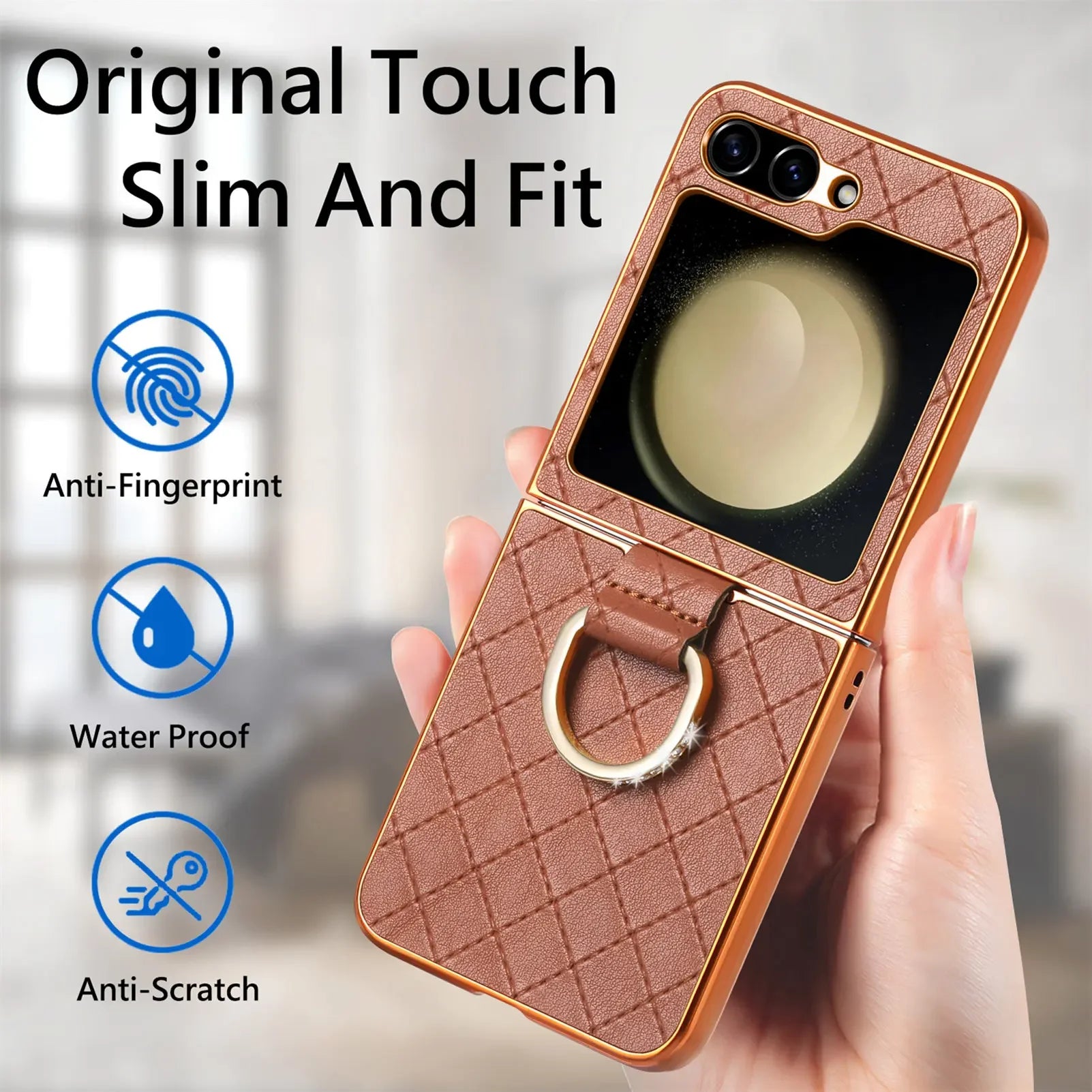 Luxury Ring Holder Kickstand Leather Case for Samsung Galaxy Z Flip 5