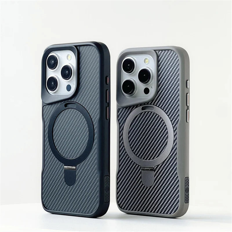 Rotating Magnetic Ring Carbon Fiber MagSafe Case for iPhone 15 Series