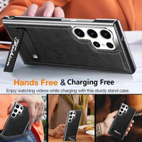 Thin Leather Electroplated Invisible Stand Phone Case for Samsung Galaxy S24 Series