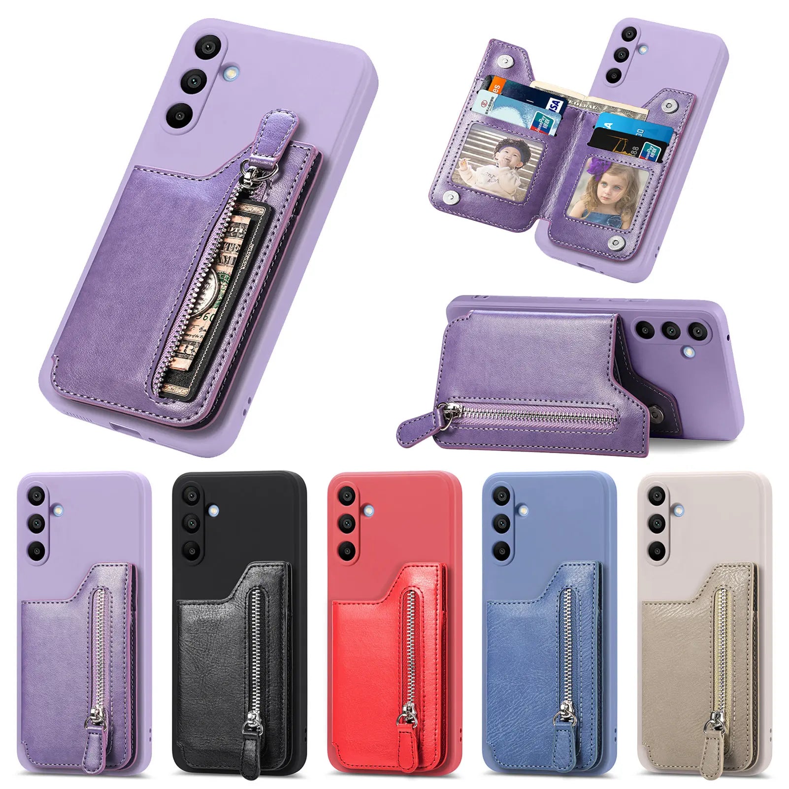 Zipper Card Slot Holder Leather Wallet Case for Samsung Galaxy S23 Series