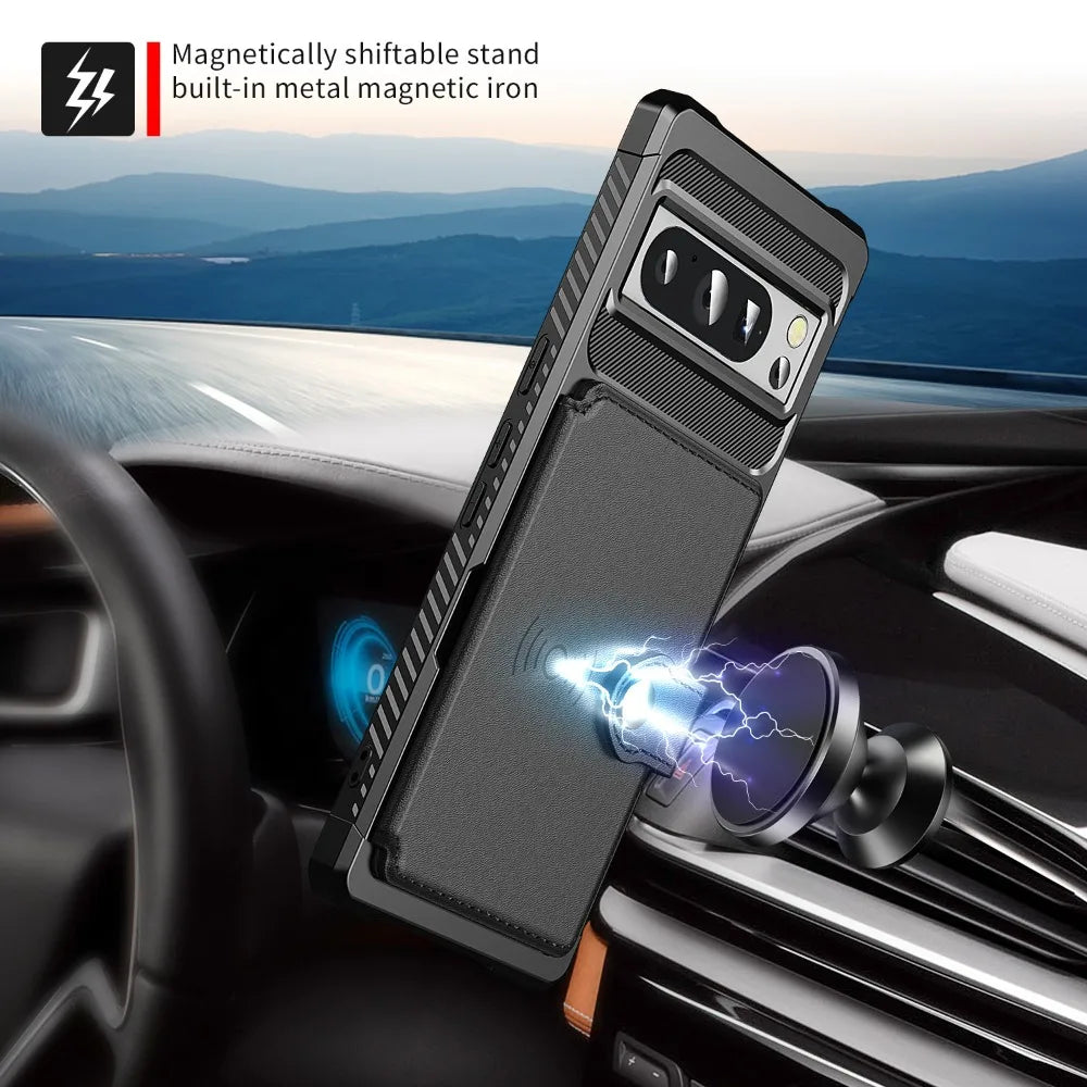 Wallet Case with Card Holder Slot and Magnetic Car Mount for Google Pixel 7 Series