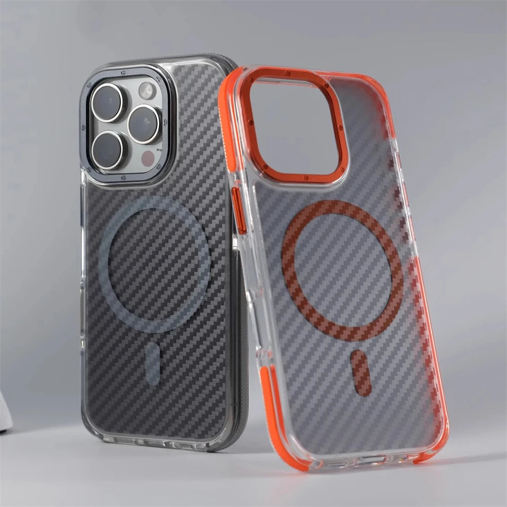 Carbon Fiber Pattern Shockproof MagSafe Bumper Case for iPhone 15 Series