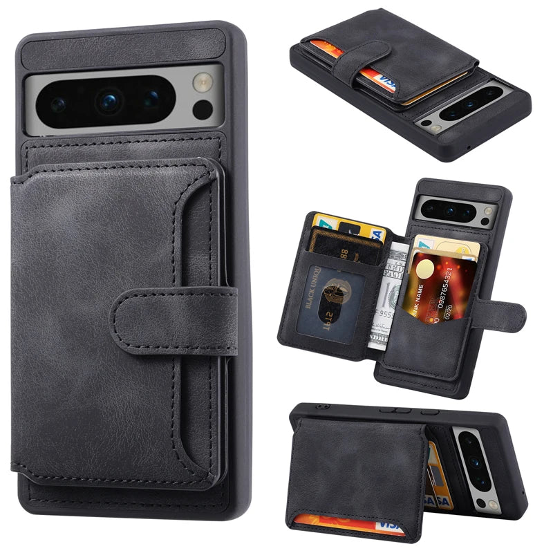 Vintage PU Leather Wallet Stand Case with Card Holder for Google Pixel 8 Series