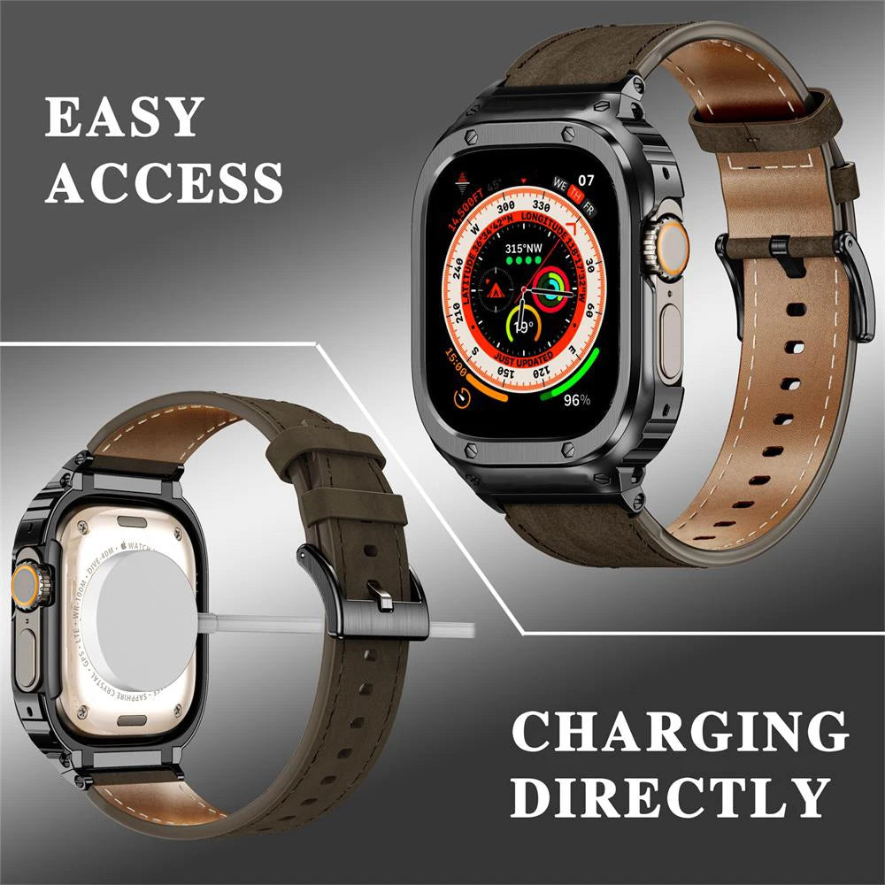 Luxury Metal Case and Leather Strap for Apple Watch