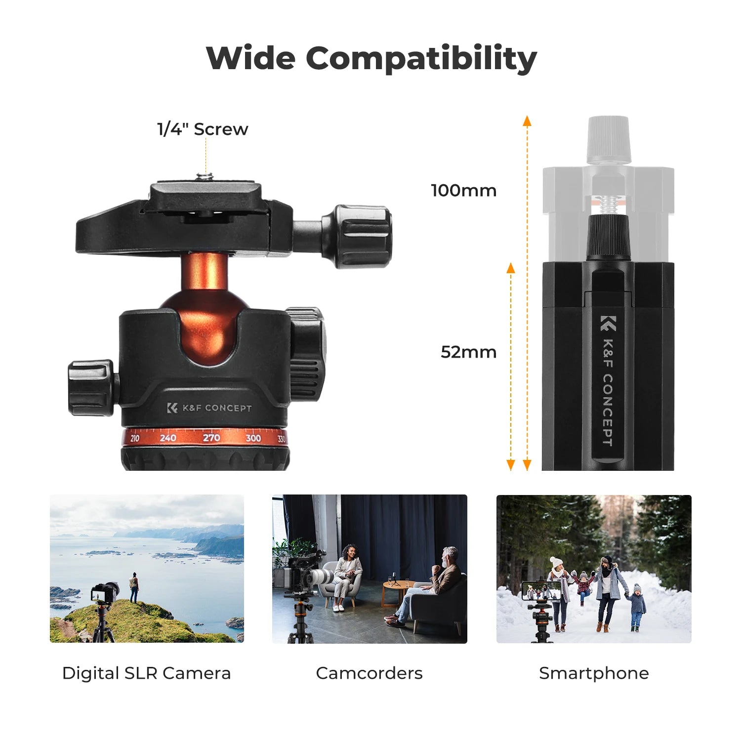 K&F Concept 178cm Camera Tripod with Cellphone Clip