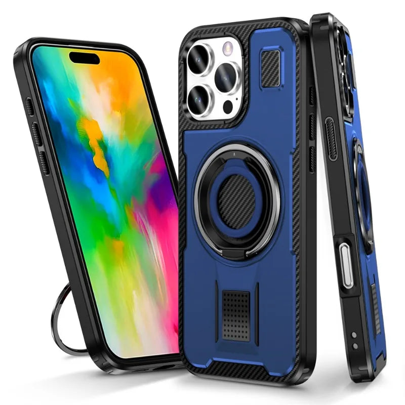 Shockproof PC Case with Rotatable Metal Holder for iPhone 16 Series