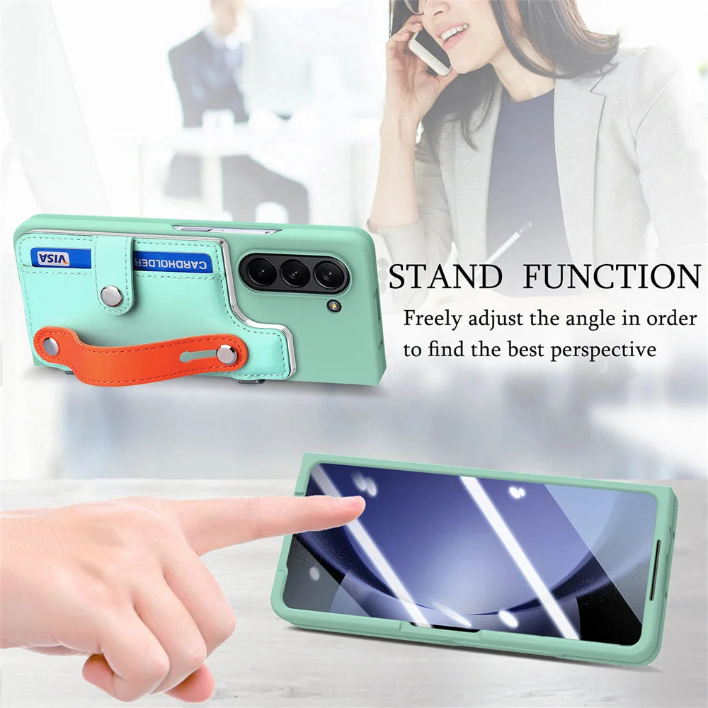 Versatile Card Slot Wallet Case with Wrist Strap for Samsung Galaxy Z Fold 5