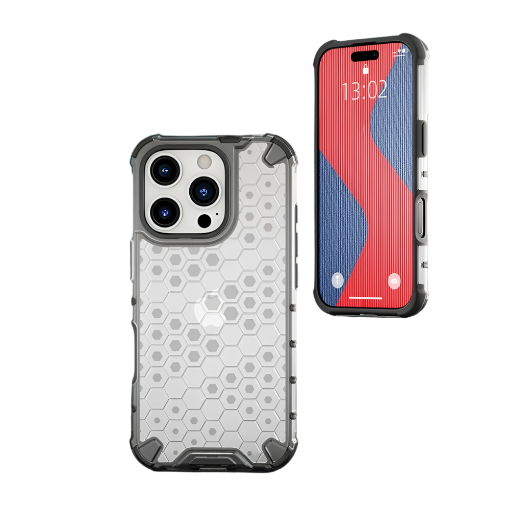 Soft Silicone + PC Transparent Honeycomb Back Case for iPhone 16 Series – Stylish & Protective