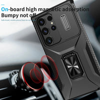 Heavy-Duty Shockproof Slide Camera Ring Stand Case for Samsung Galaxy S24