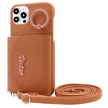 Crossbody Leather Wallet Phone Case with Card Slots and Ring Holder for iPhone 15 Series