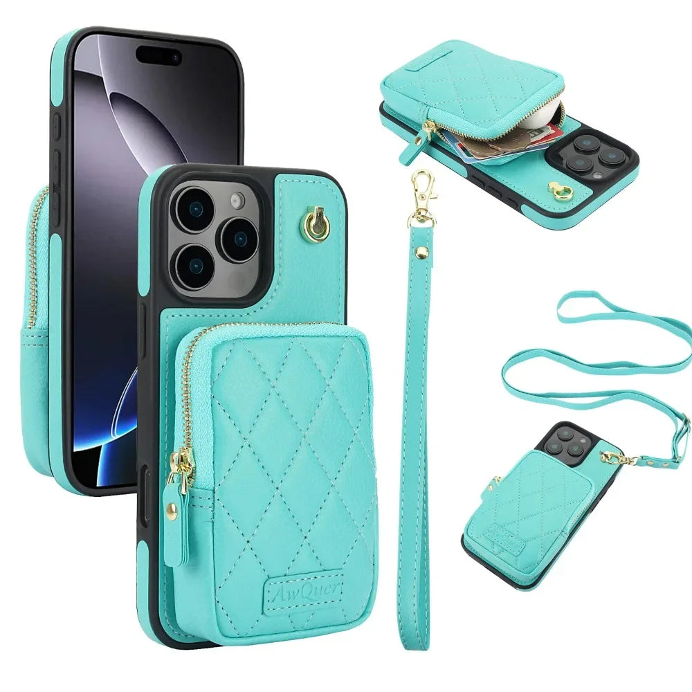 iPhone 15 Crossbody Wallet Case with Lanyard for Hands-Free Convenience