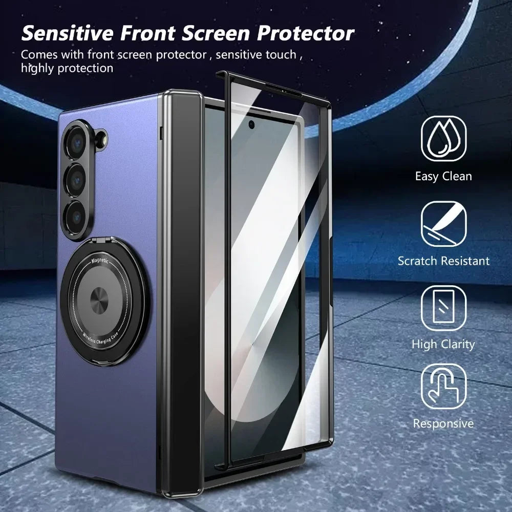 360° Rotating Magnetic Ring Holder Case with Front Screen Protector for Samsung Galaxy Z Fold 6