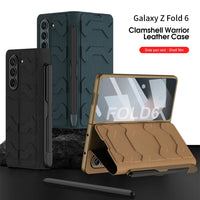 Armor Leather Fold Stand Case with Outer Glass, Pen Slot, and Card Holder for Samsung Galaxy Z Fold 6