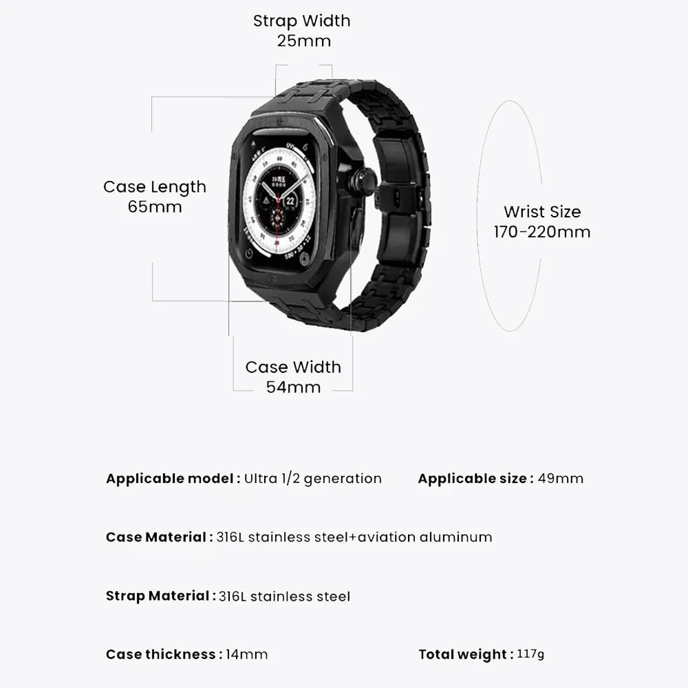 Stainless Steel Modification Kit with Silicone Rubber Band for Apple Watch Ultra 2 – Premium Style and Comfort