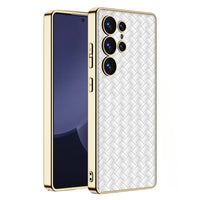 Electroplated Skin Woven Leather Phone Case for Samsung Galaxy S23 Ultra