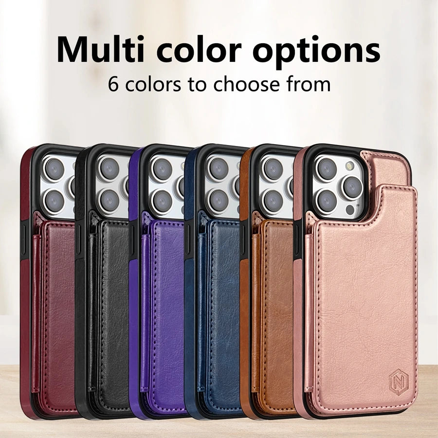 RFID Blocking Magnetic Leather Wallet Cover with Anti-Theft Protection for iPhone 14 Series