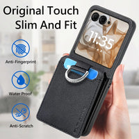 PU Leather Wallet Case with Finger Ring & Card Slot Holder for Motorola Razr 50 Ultra