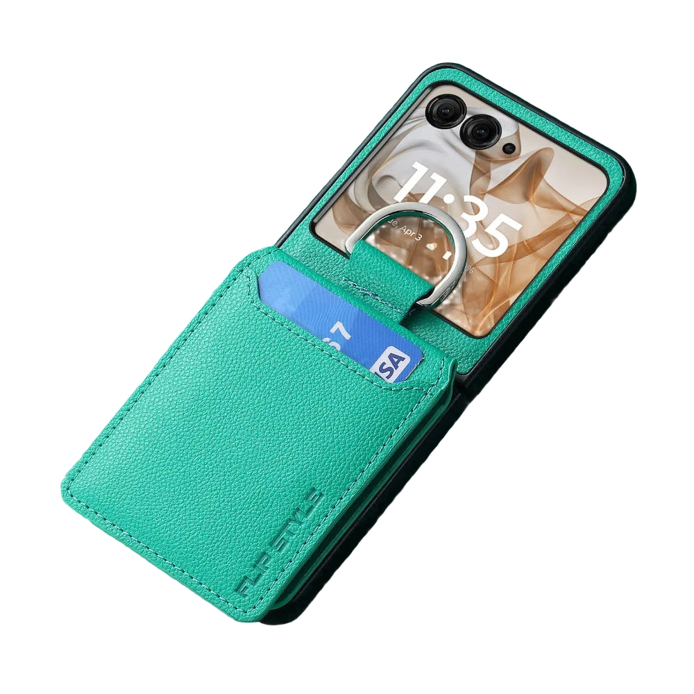 PU Leather Wallet Case with Finger Ring & Card Slot Holder for Motorola Razr 50 Ultra