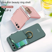 Shockproof Hard Shell Ring Holder Phone Case with Mirror Back Screen Protection for Samsung Galaxy Z Flip 6