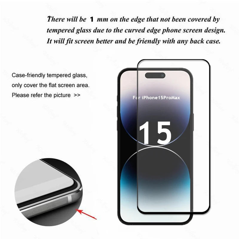 Tempered Glass Screen Protector and Camera Lens Film Set for iPhone 15 Series