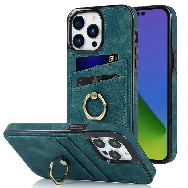 iPhone 16 Series Shockproof Retro Wallet Case with Card Slots