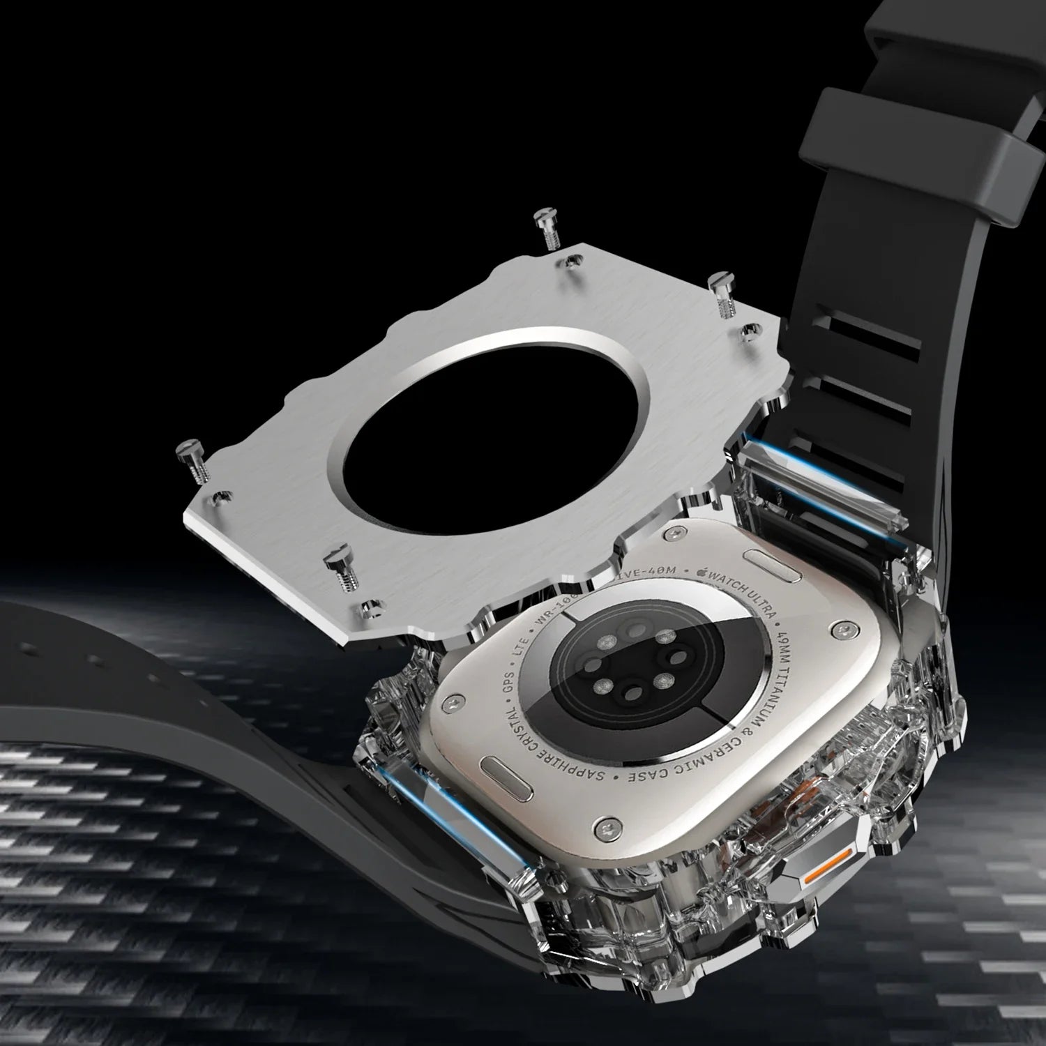 Transparent Titanium Case with Glacier Bezel Modification Kit for Apple Watch Ultra 1/2