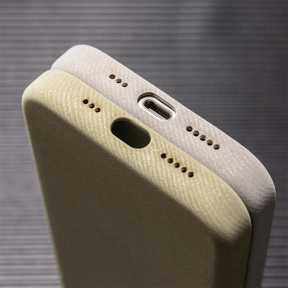 Fiber Leather MagSafe Compatible Soft Shockproof Case for iPhone 15 Series