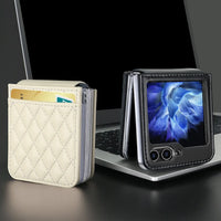 Diamond Hinge Luxury Leather Wallet Case with Vertical Card Slot & Hand Strap for Samsung Galaxy Z Flip 6