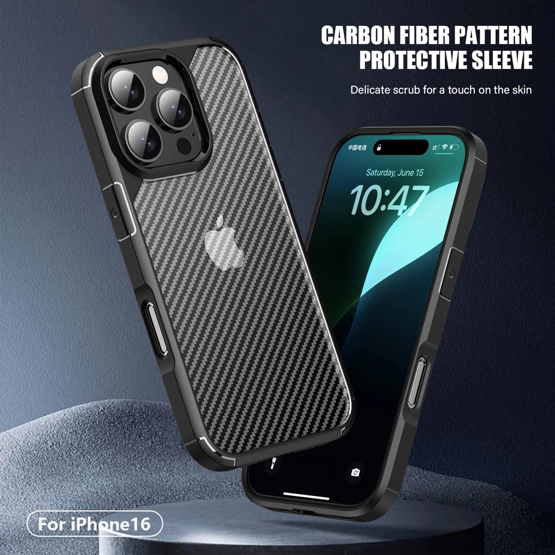 Carbon Fiber Translucent Shockproof Case with Airbag Protection for iPhone 16 Series