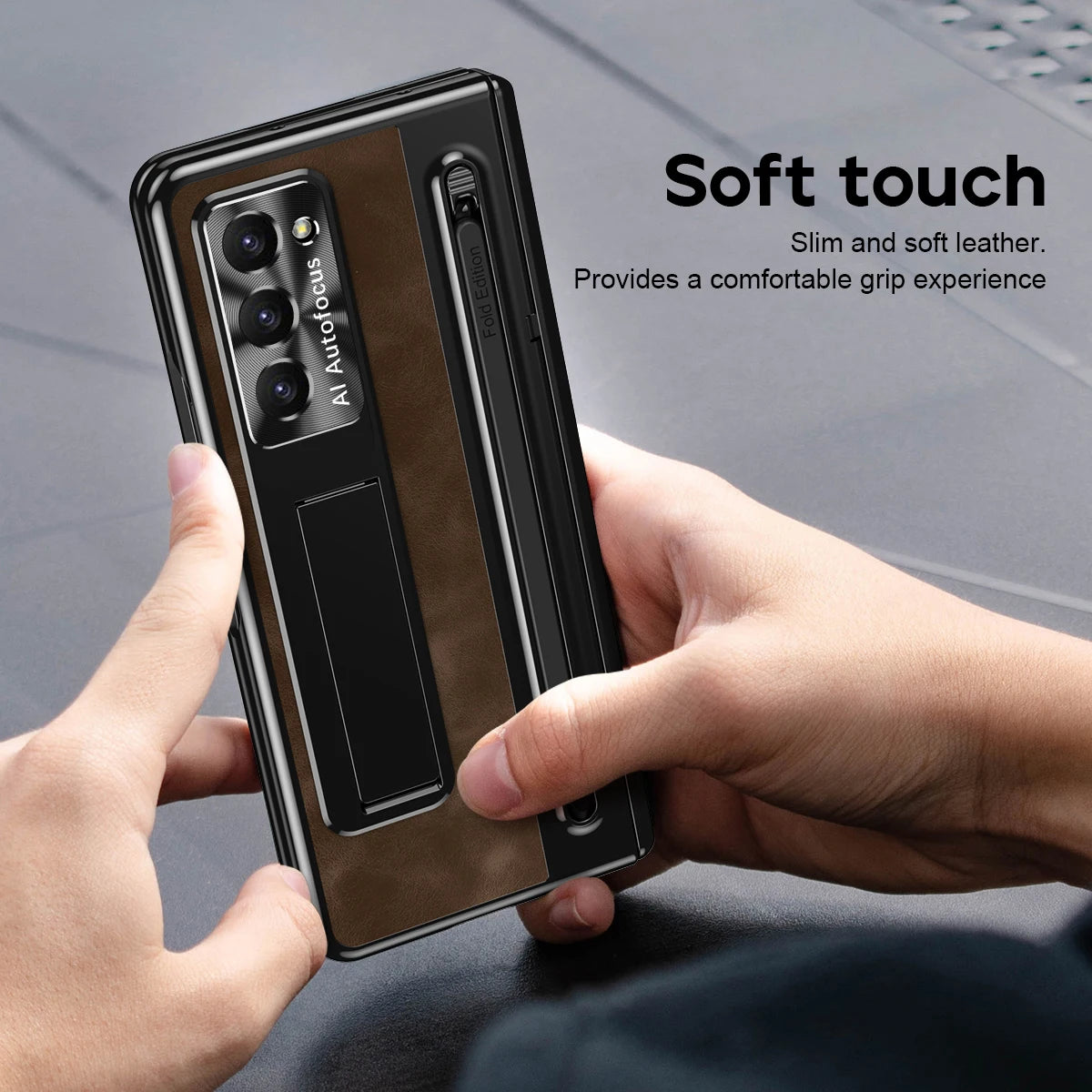 Vintage Leather Protective Phone Case with Kickstand for Samsung Galaxy Z Fold 5