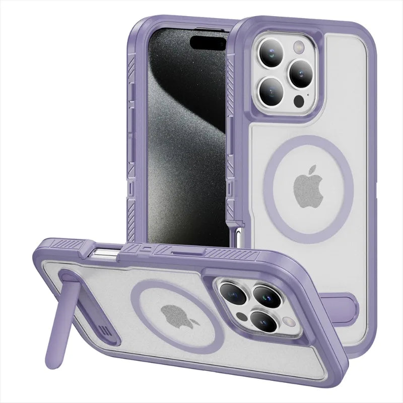 Shockproof Luxury Matte MagSafe Bumper Case with Invisible Stand for iPhone 16 Series