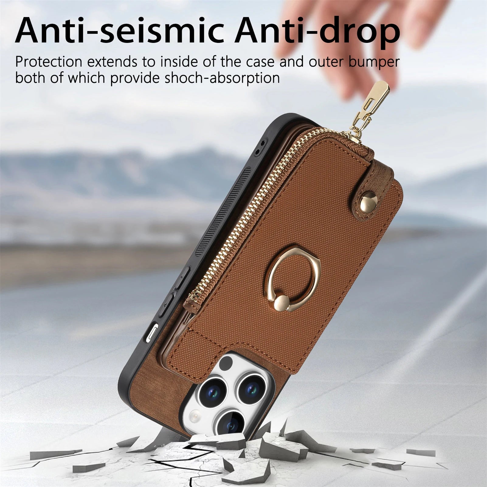 Leather Wallet Phone Case with Ring Kickstand for iPhone 16 Series