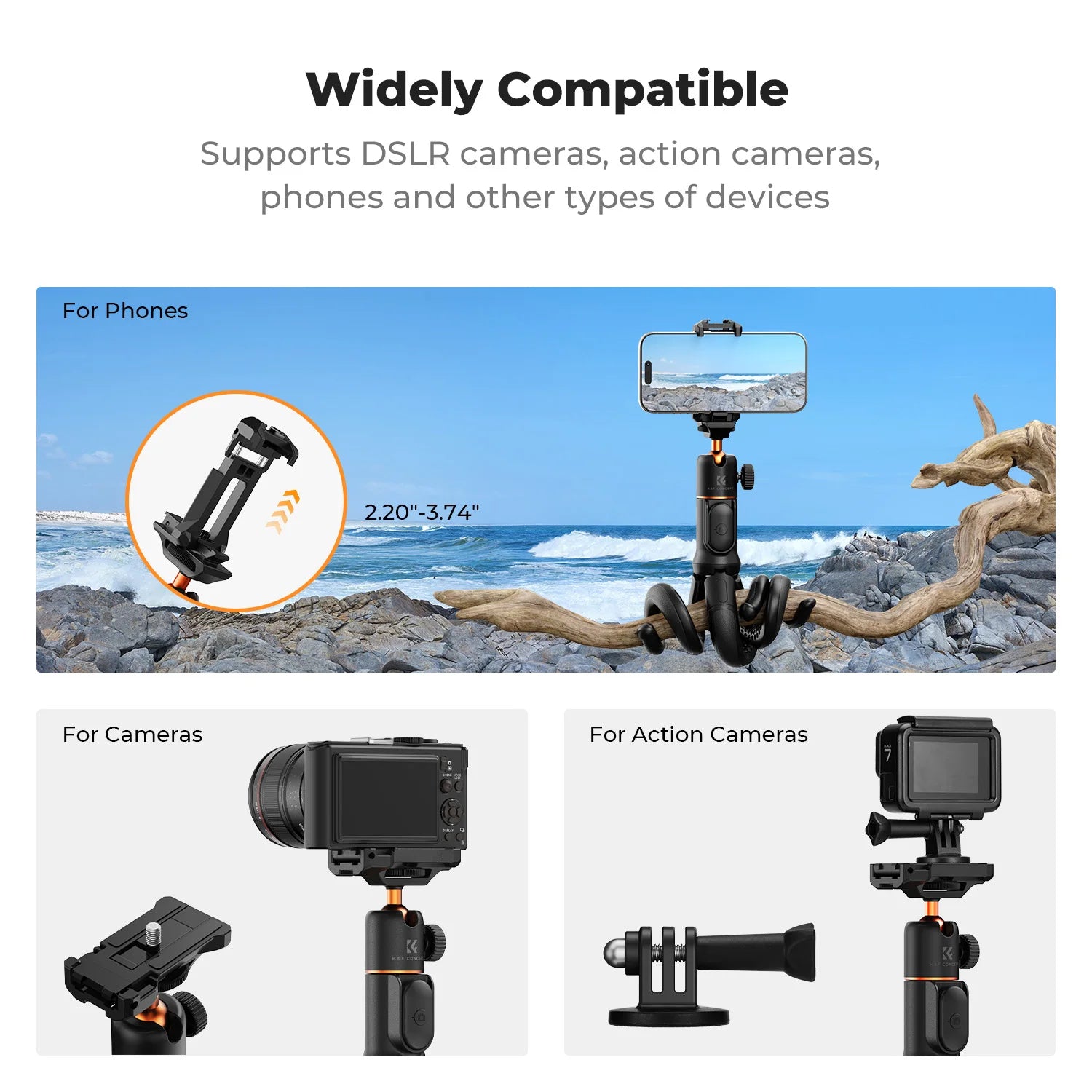 K&F Concept Extendable Flexible Camera Tripod with Bluetooth Remote Control