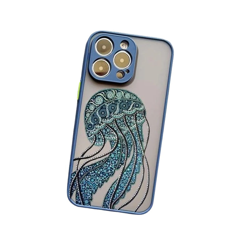 Ocean Whale Jellyfish Hand-Painted Pattern Phone Case for iPhone 15 Series