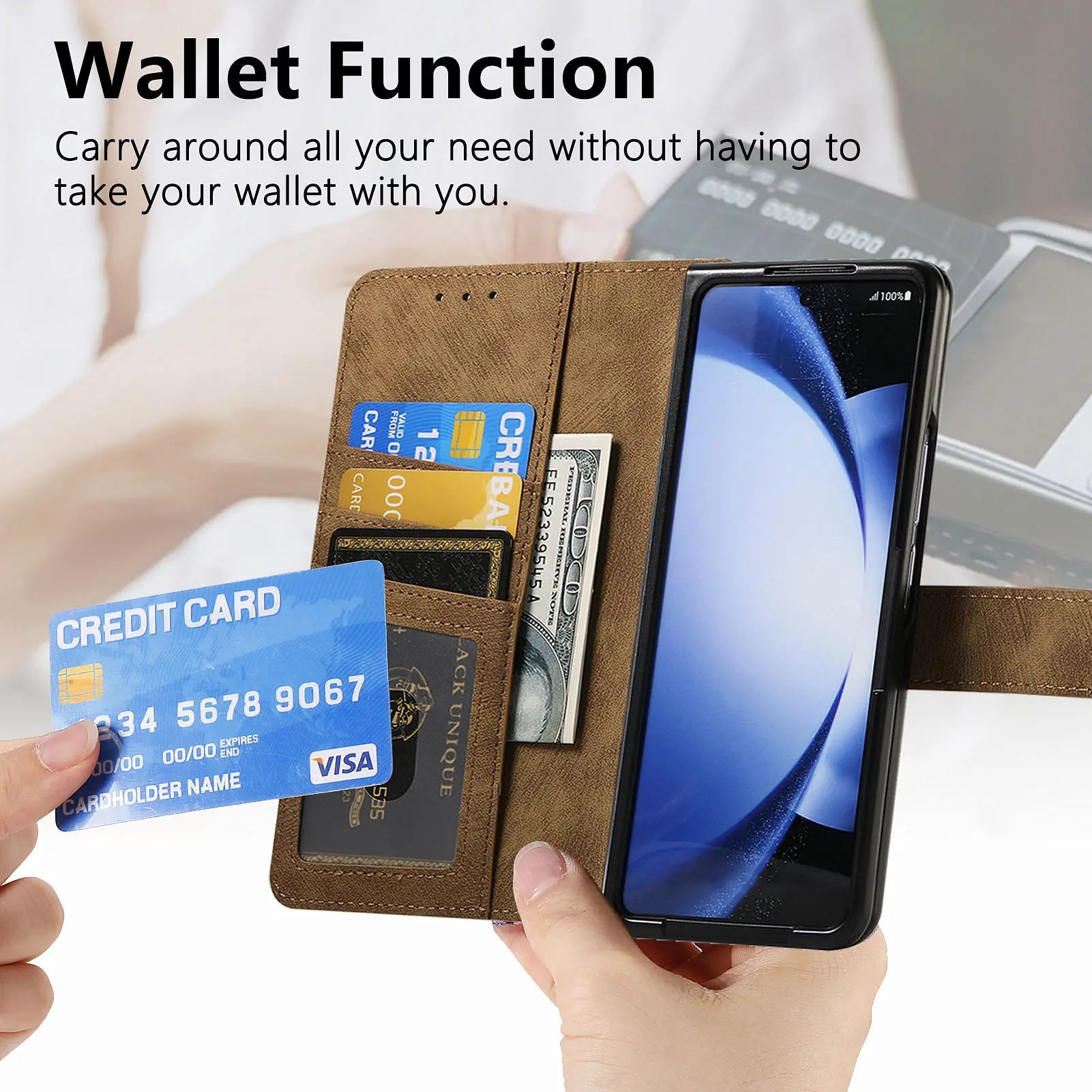 2-in-1 Magnetic Zipper Wallet Leather Case for Samsung Galaxy Z Fold 5