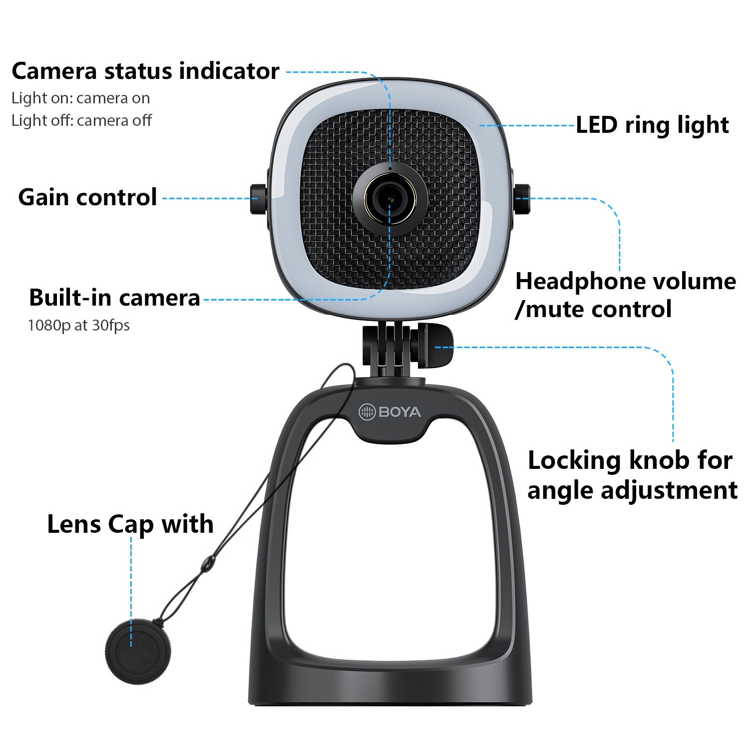 BOYA BY-CM6A/B Professional USB Condenser Microphone with Integrated LED Fill Light