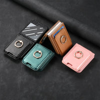 2-in-1 Ring Holder Magnetic Carbon Fiber Wallet Case with Card Slot for Samsung Galaxy Z Flip 6